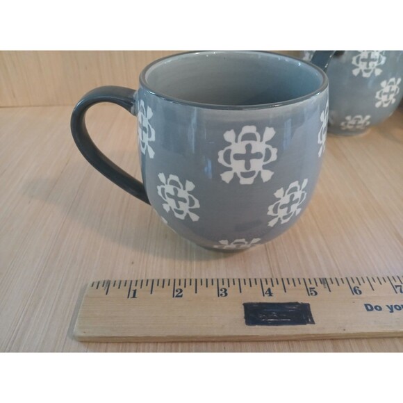 Baum Bros Phara Stoneware Pot Belly Mugs Gray Large 20 OZ Set Of 4 Micro Safe - Picture 10 of 12